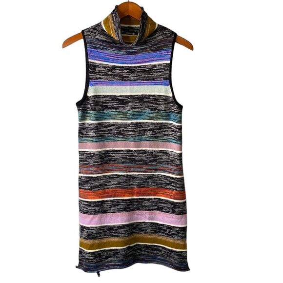 Anthropologie Maeve Space-Dyed Stripe Knit Tunic Top Dress Mock-Neck Sleeveless - Picture 3 of 16